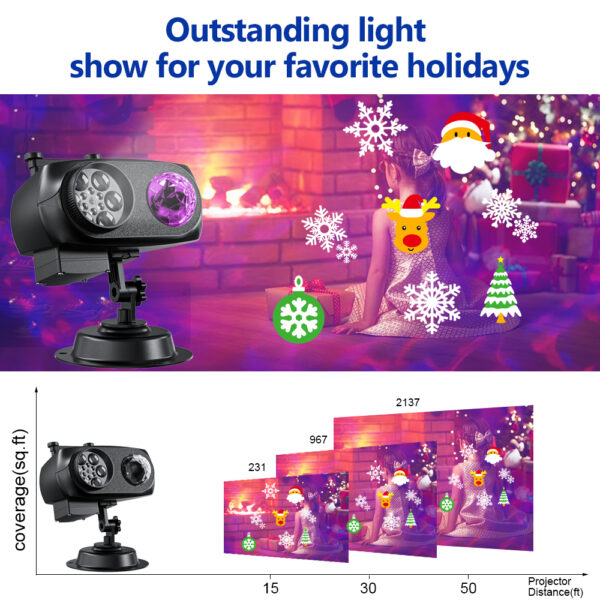 13 Christmas projection lights with remote control both indoors and outdoors, creating a festive atmosphere that covers major holidays throughout the year