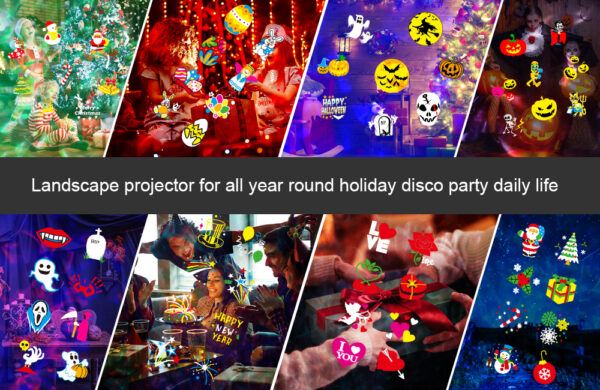16 Christmas projection lights with remote control both indoors and outdoors, creating a festive atmosphere that covers major holidays throughout the year