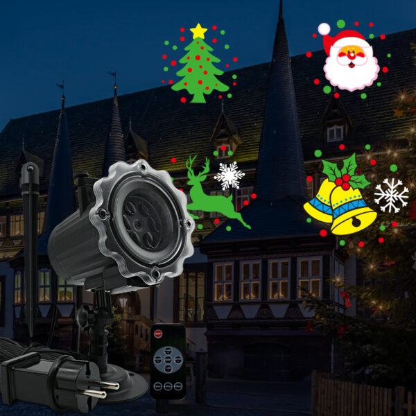 LED Holiday Projector Light with Christmas patterns, waterproof outdoor light with remote control for Christmas party and home decoration