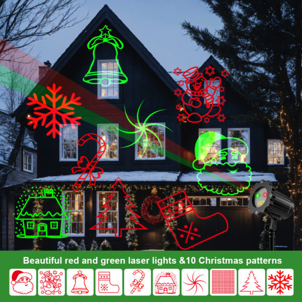 2 Christmas lights Laser projection lamp, red green outdoor courtyard garden atmosphere projection lamp
