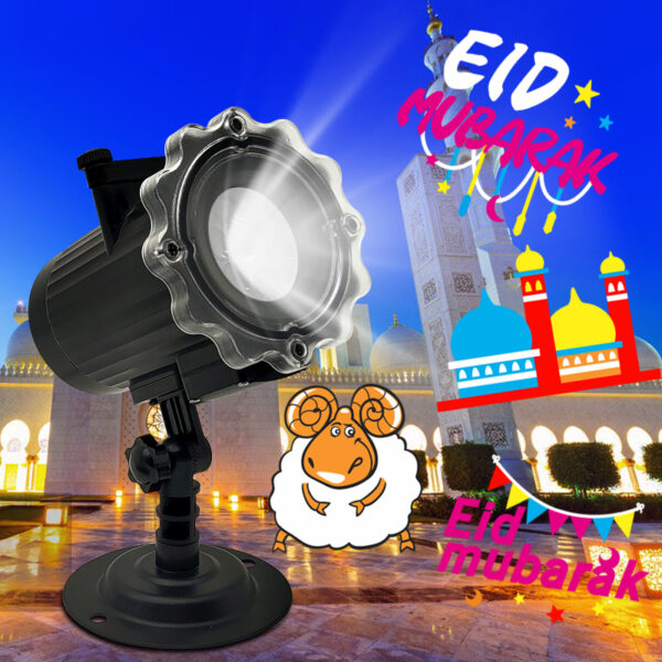 Eid Mubarak LED Projector Light, Single-Head Islamic Pattern Projector for Muslim Holiday Decor Black Eid Al-Fitr Projector Lamp, Mosque & Sheep Motif Projection Light for Indoor/Outdoor Use