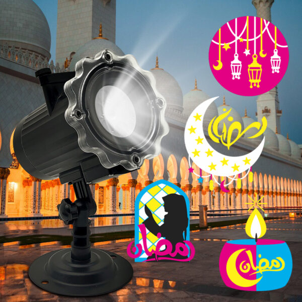 Ramadan LED Projector Light, Single-Head Islamic Pattern Projector for Muslim Holiday Decor Black Ramadan Kareem Projector Lamp, Crescent Moon & Lantern Motif Projection Light for Indoor/Outdoor Use