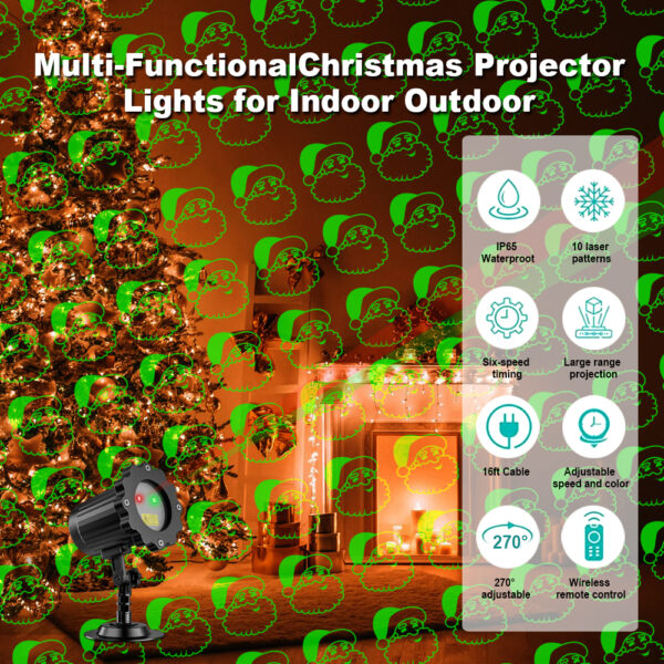 4 Christmas lights Laser projection lamp, red green outdoor courtyard garden atmosphere projection lamp