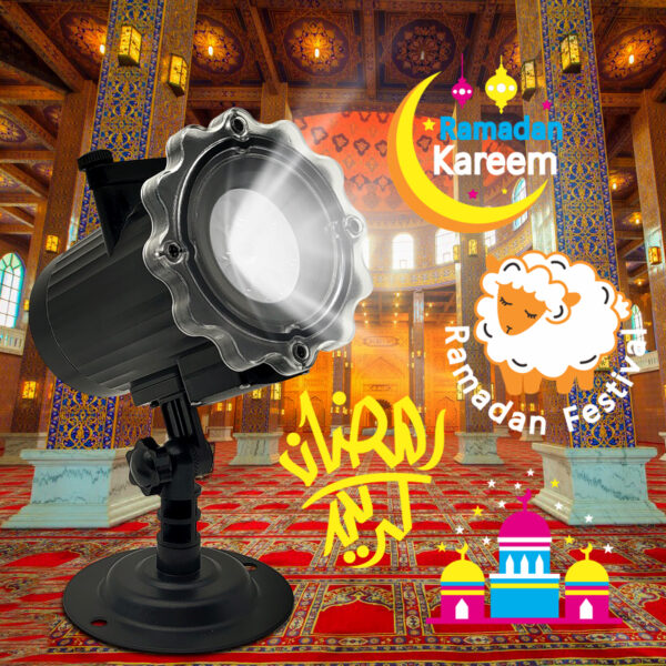 Ramadan Kareem LED Projector Light, Single-Head Islamic Pattern Projector for Muslim Holiday Decor Black Ramadan Festival Projector Lamp, Mosque & Sheep Motif Projection Light for Indoor/Outdoor Use