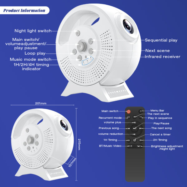 6 3D Starry Sky Projection Light | 60 HD Videos, Remote Control & White Noise | festiveled.com