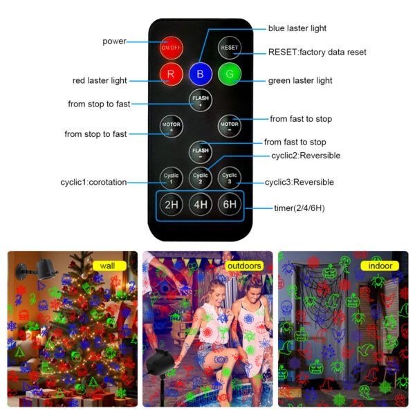 8 Laser projection light, switchable between Halloween, Christmas, starry sky, and party themes