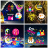 Ramadan and Eid Mubarak holiday projection light patterns, including crescent moon, mosque, lantern, sheep and Arabic calligraphy for Muslim festival decoration